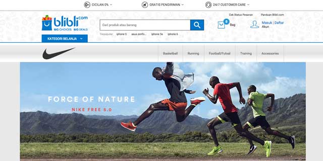 Tampilan NIKE Official Online Store di Blibli.com