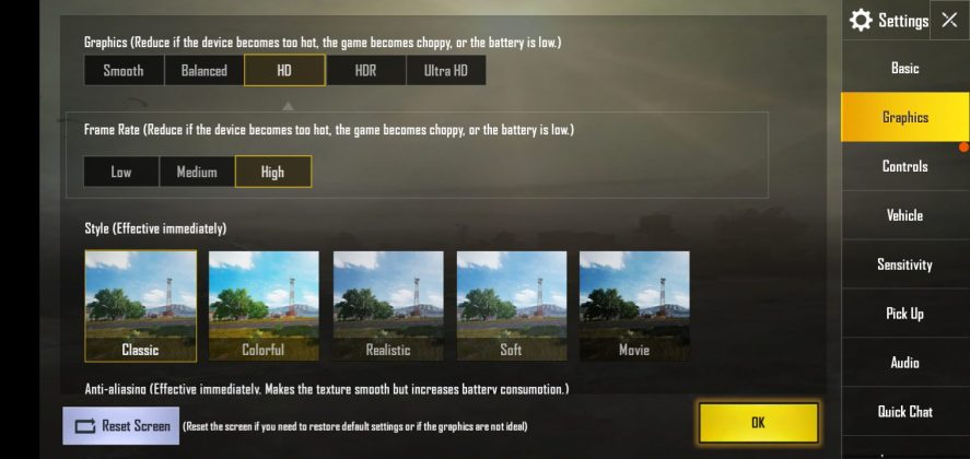 Setting grafis PUBG di Nokia 5.1 Plus