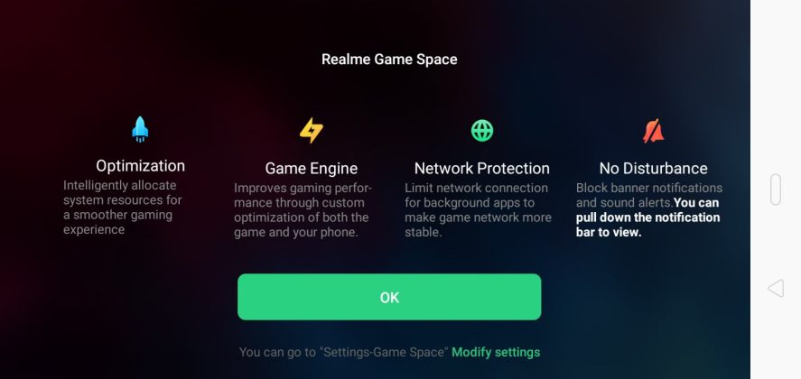 Game space di Realme 3