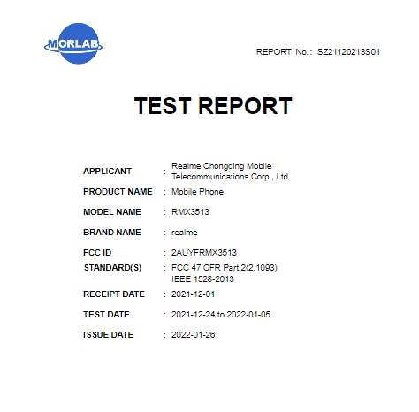 Realme RMX3513 Terlihat di sertifikasi FCC Dengan Baterai Desar dan Pengisian Cepat