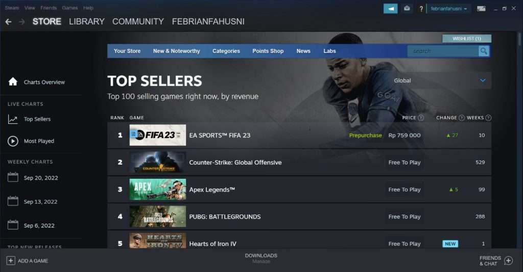 FIFA 23 Top Sellers In Steam
