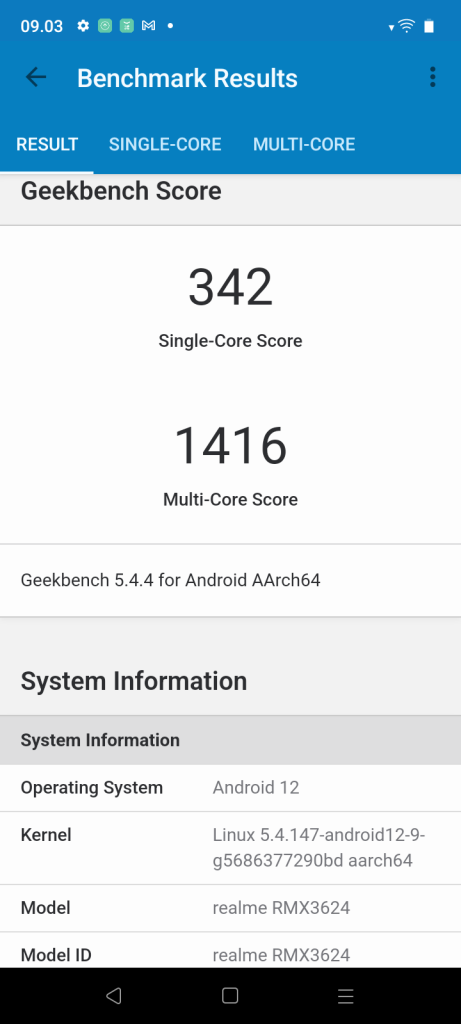 Hasil GeekBench Smartphone realme C33
