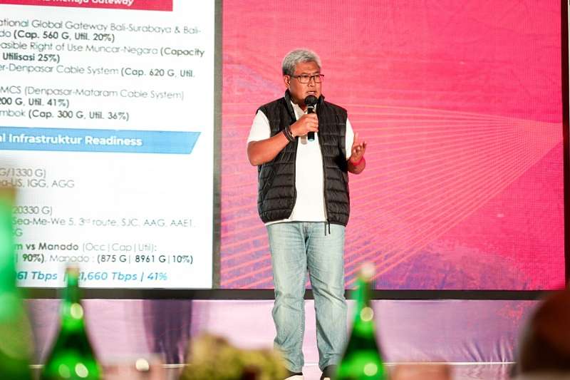 Direktur Network & IT Solution Telkom Herlan Wijanarko melakukan paparan mengenai kesiapan infrastruktur infrastruktur TelkomGroup untuk mendukung kesuksesan pelaksanaan Konferensi G20 November mendatang.