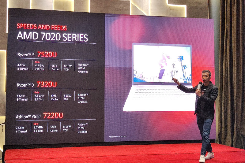 Donnie Brahmandika, Retail and Product Enablement Manager AMD Indonesia, pada peluncuran prosesor AMD Ryzen 7020 Series dan Athlon 7020 Series, di Jakarta, Selasa (29/11/2022).