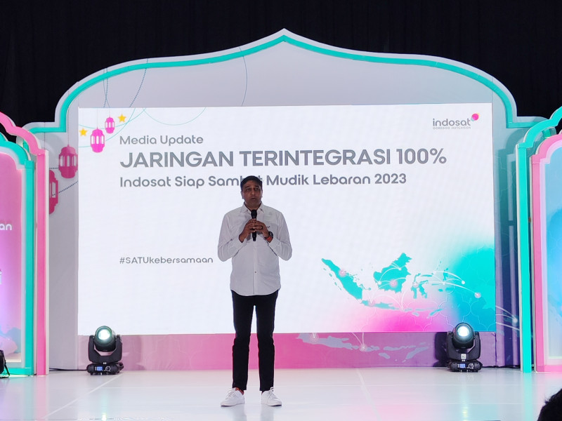 Vikram Sinha, President Director and CEO Indosat Ooredoo Hutchison, pada acara Media Update Jaringan Indosat Terintegrasi Siap Sambut Mudik Lebaran 2023, di kantor IOH Jakarta, Rabu (12/4).