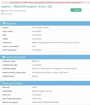 Realme 11 Pro+ Muncul di NBTC dan BIS