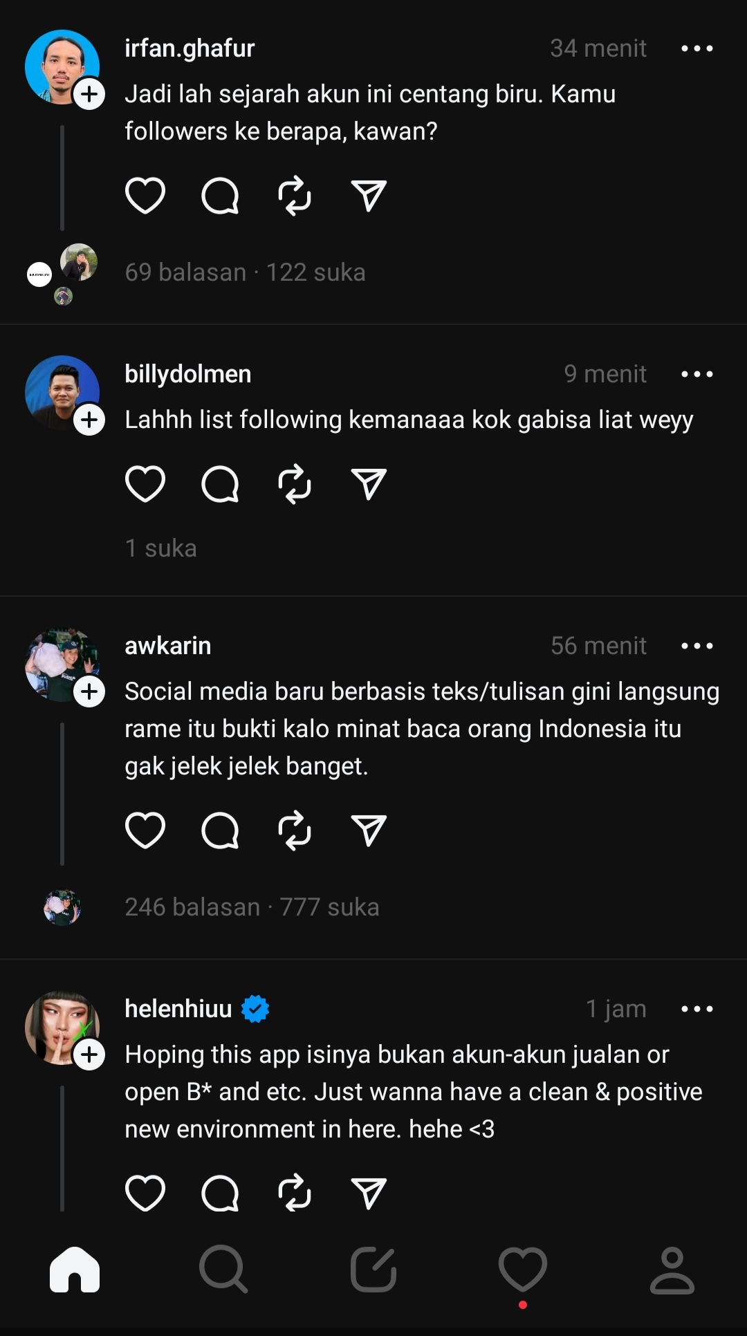 user interface aplikasi Threads