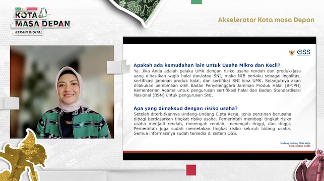 Tina Talisa, Staf Khusus Bidang Hubungan dengan Daerah Kementerian Investasi_BKPM memberikan paparan di salah satu rangkaian webinar pengembangan usaha untuk para pelaku UMKM yang tergabung sebagai peserta #KotaMasaDepan