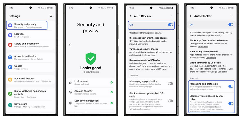 Cara menyalakan fitur Auto Blocker untuk memastikan handphone kamu terlindungi virus dan malware