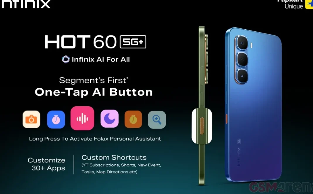 Infinix Hot 60 5G+ dengan tombol AI di sisi kanan