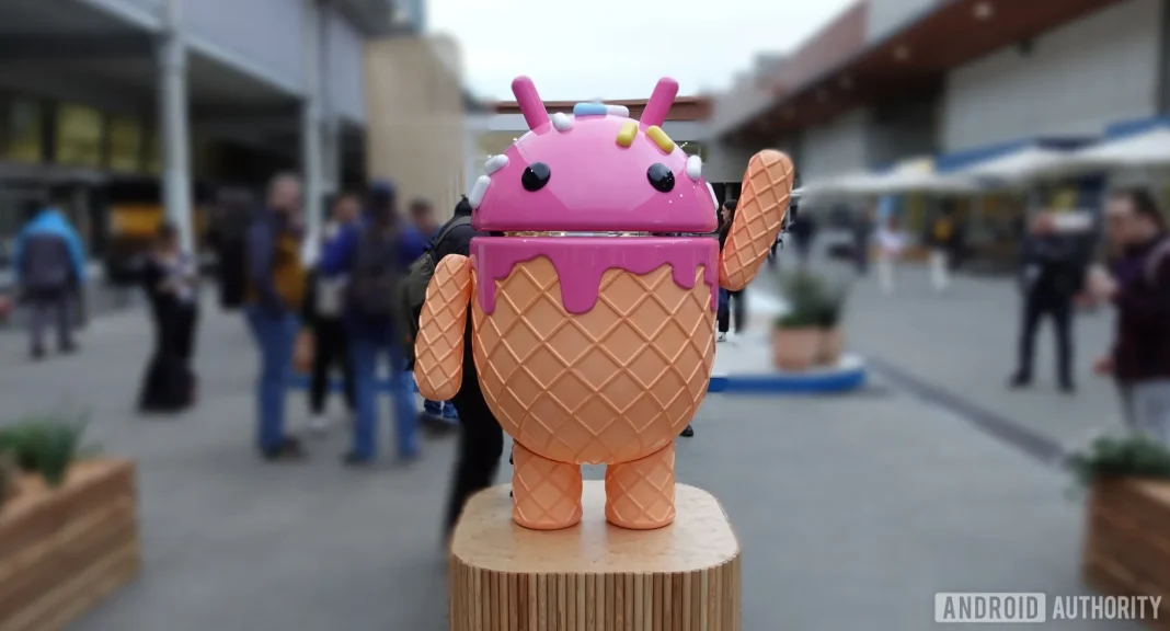 Patung Android di Booth Google MWC 2024