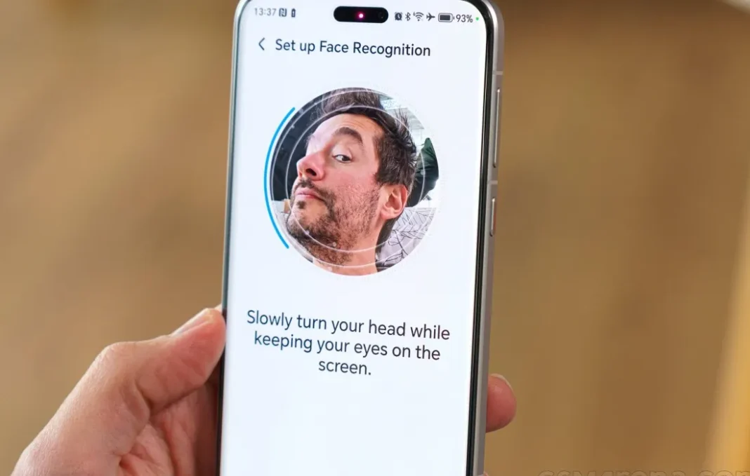 Ilustrasi smartphone dengan teknologi kamera bawah layar dan pengenalan wajah 3D