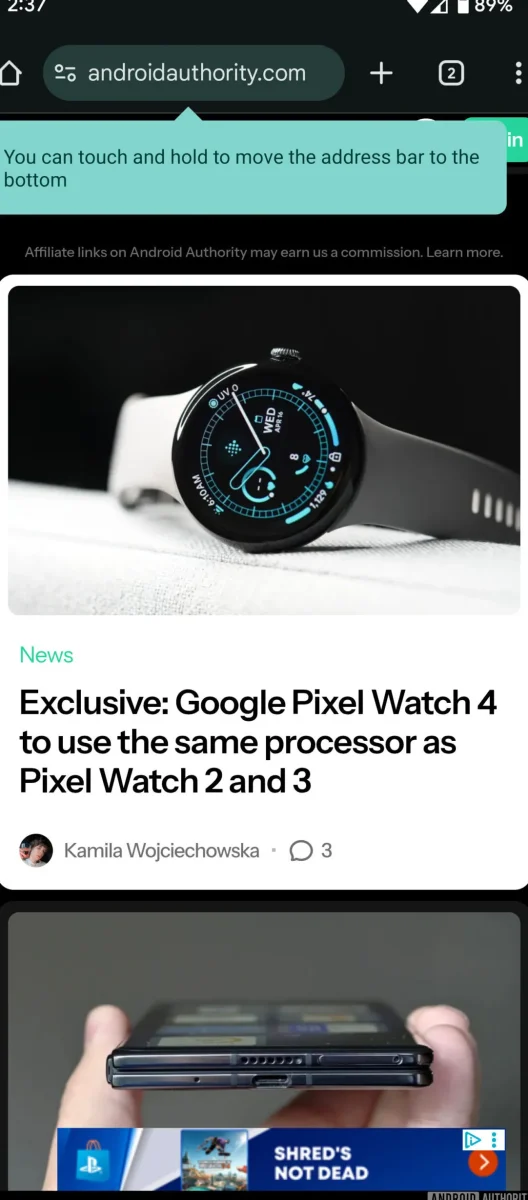 Chrome for Android bottom bar