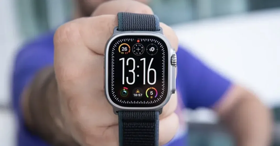 Ilustrasi Apple Watch dengan tampilan skor tidur dalam kode iOS 26