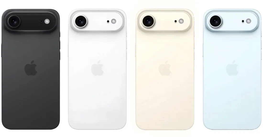 Four iPhone 17 Air models in four different colors on a white background.