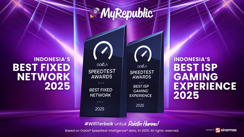 Content image for article: MyRepublic Raih Dua Penghargaan dari Ookla® di 2025