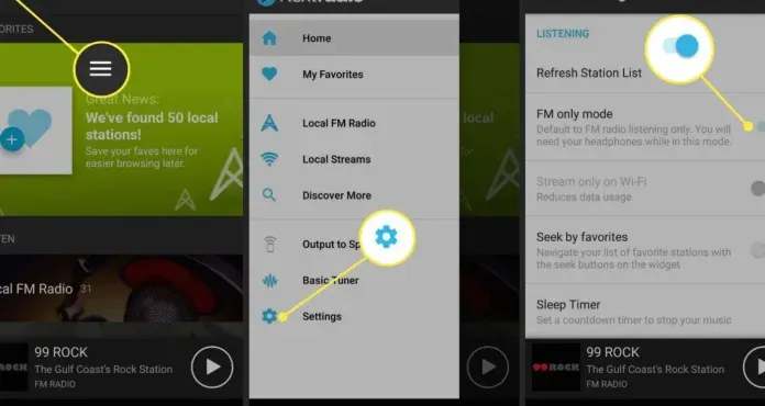 Seseorang sedang menggunakan aplikasi NextRadio untuk mendengarkan radio FM di smartphone