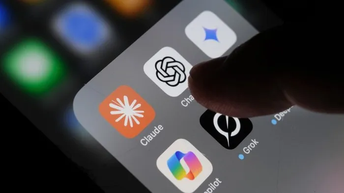 London, UK - 05 03 2025: Apple iPhone screen with Artificial Intelligence icons internet AI app application ChatGPT, DeepSeek, Gemini, Copilot, Grok, Claude, etc.
