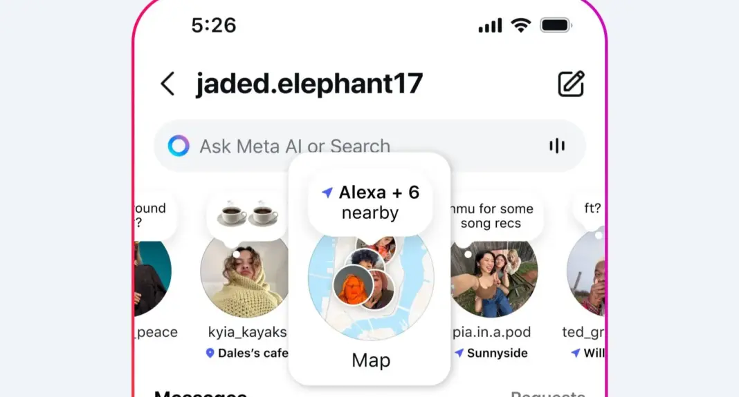 Tampilan fitur Instagram Maps di bagian pesan Instagram