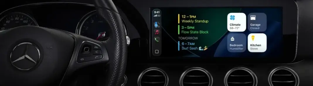 Tampilan CarPlay di iOS 26 dengan fitur video playback