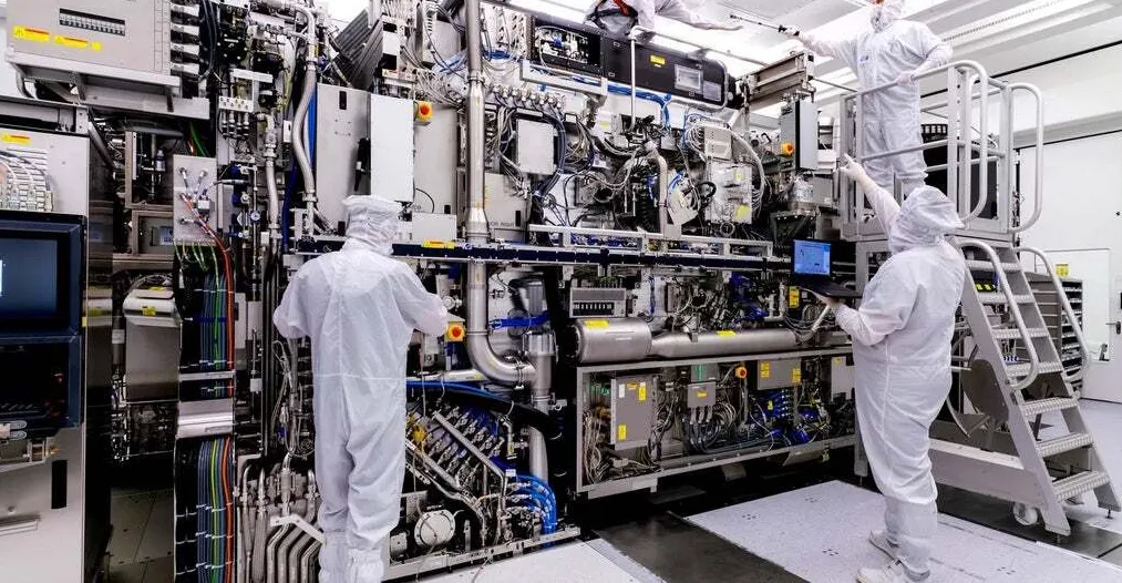 Photo shows an ASML Extreme Ultraviolet lithography machine.
