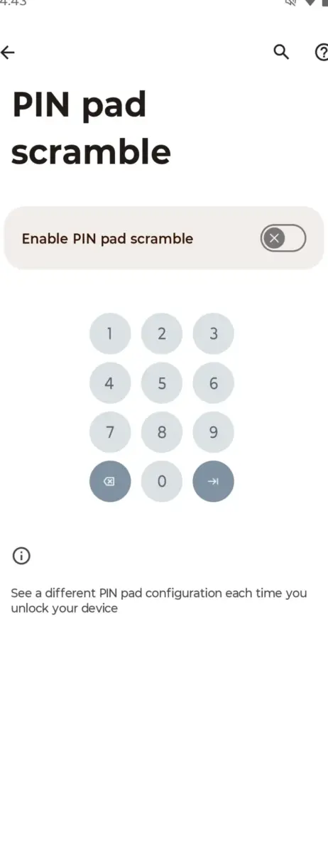 Screenshot of the PIN Scramble feature on a Motorola phone.