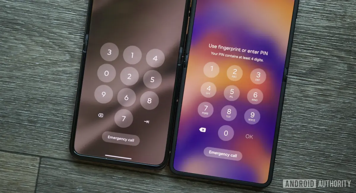 A Motorola phone and a Samsung phone next to each other, both showing their PIN screens.
