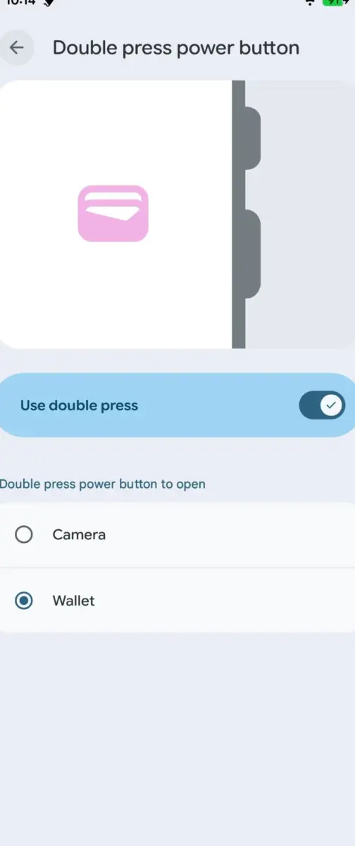 Double press power button settings in Android 16 on Pixel 8 Pro