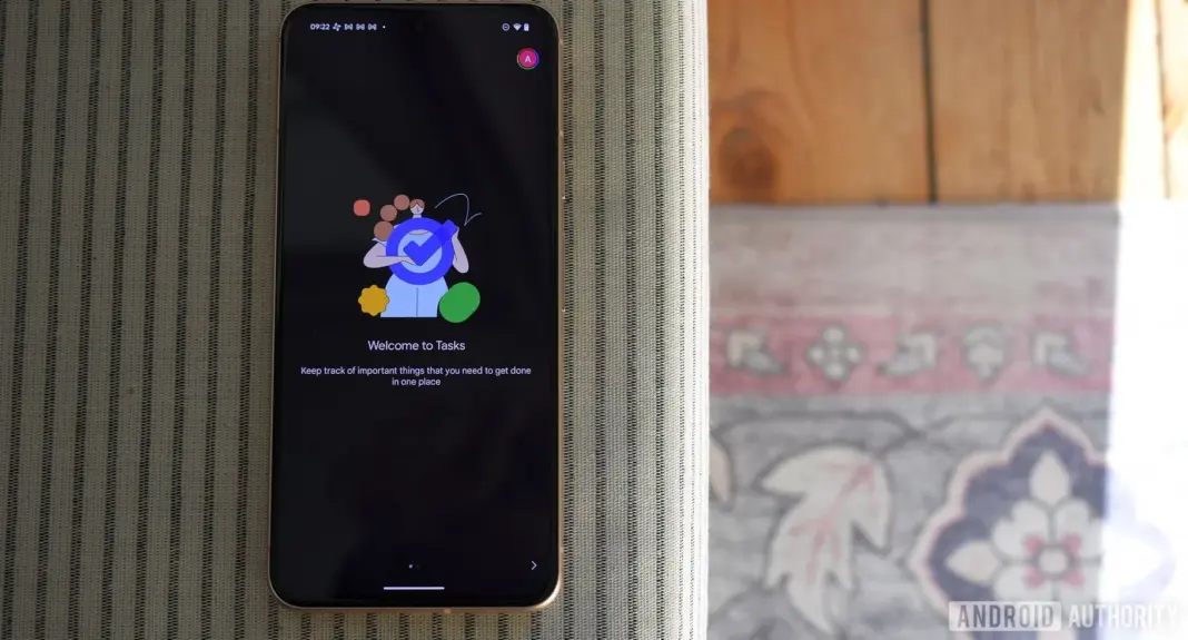 Ilustrasi antarmuka Google Tasks dengan daftar tugas sederhana pada perangkat mobile
