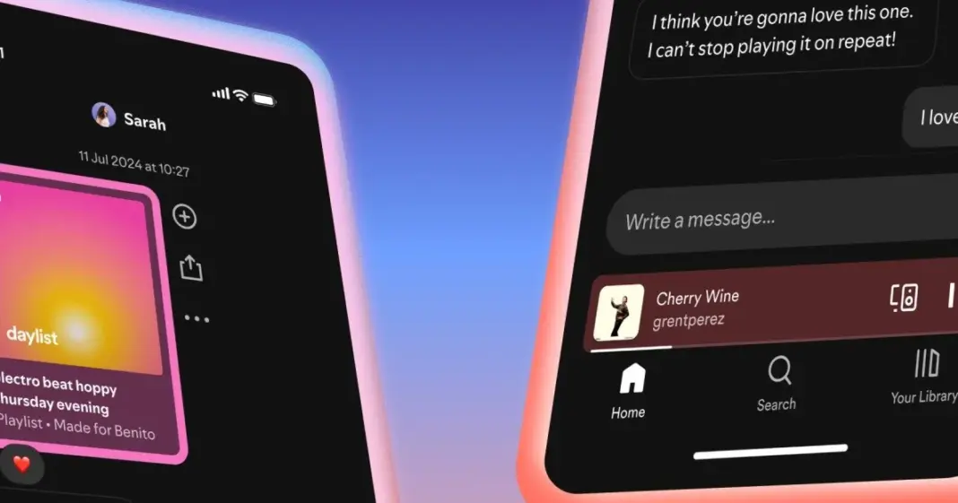 Spotify's rolling out a new feature, Messages, letting users share what new tracks they're listening to with others.