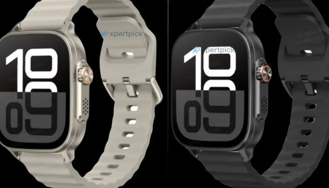 Render Realme Watch 5 dalam warna silver dan hitam dengan strap matching