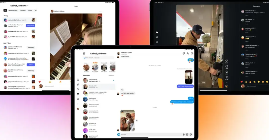 Instagram for iPad header dengan tampilan antarmuka yang dioptimalkan untuk layar besar