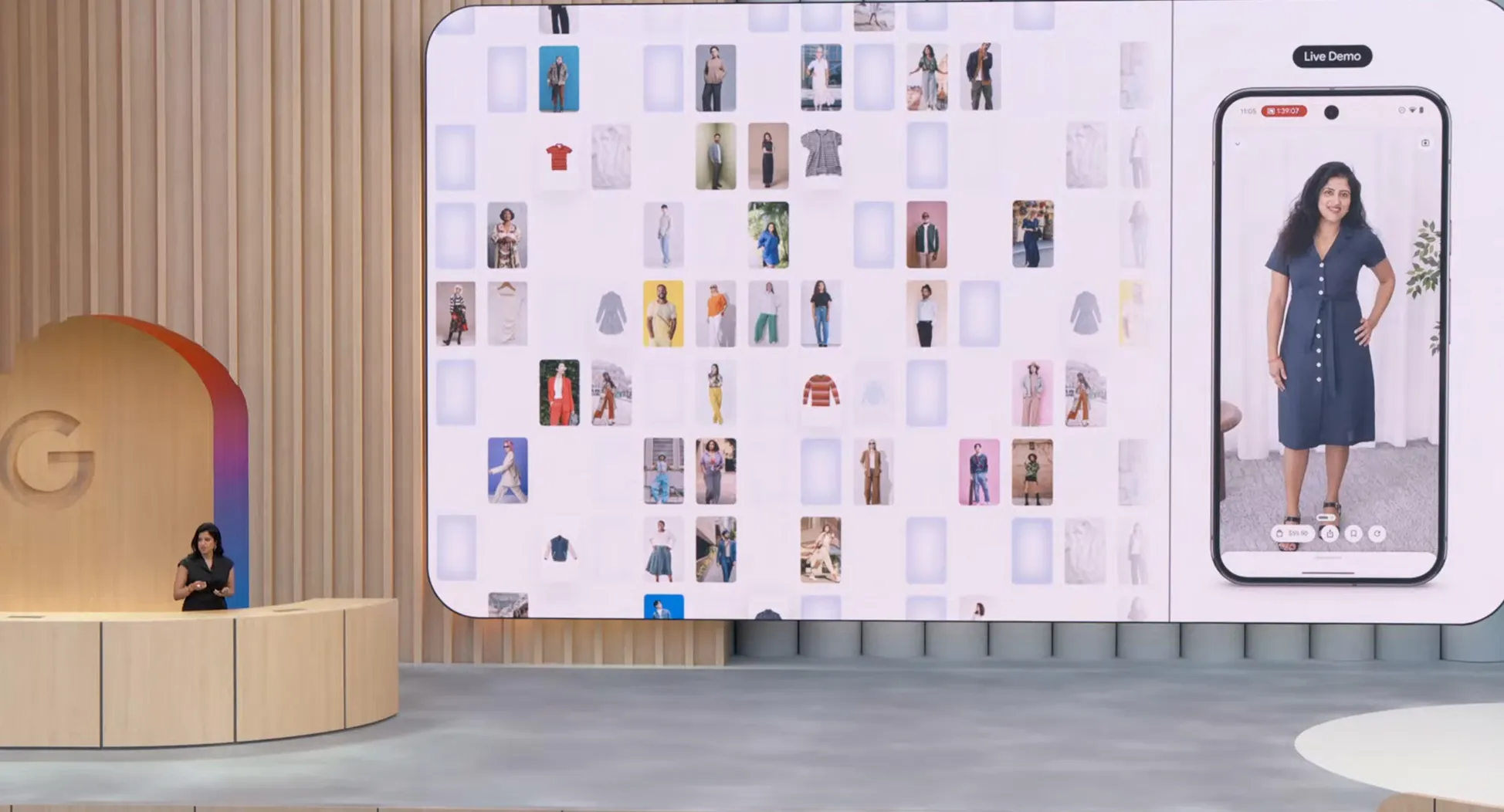 Shopping using the new Google AI Mode search on stage at Google I/O 2025