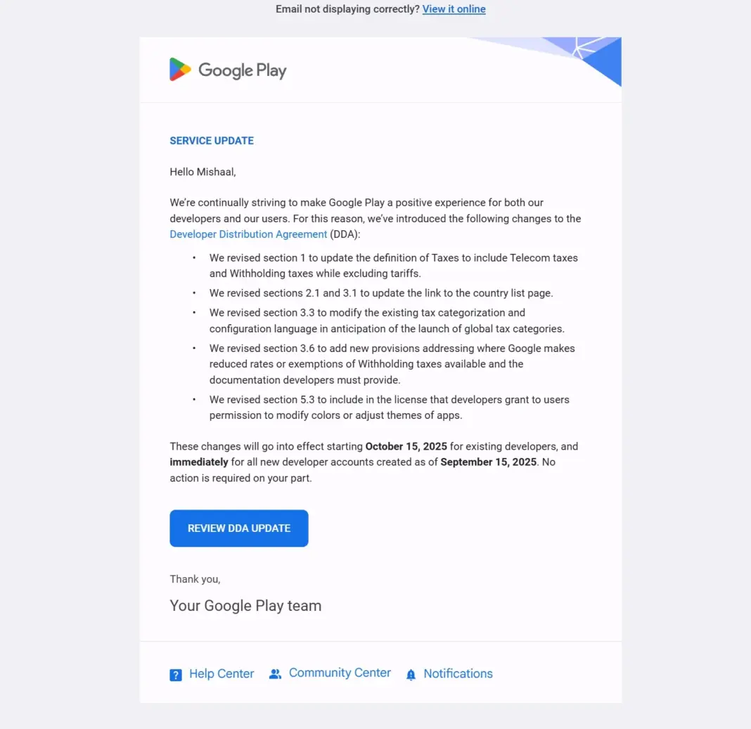 Pembaruan Perjanjian Distribusi Developer Google Play 15 September 2025 tentang modifikasi ikon aplikasi