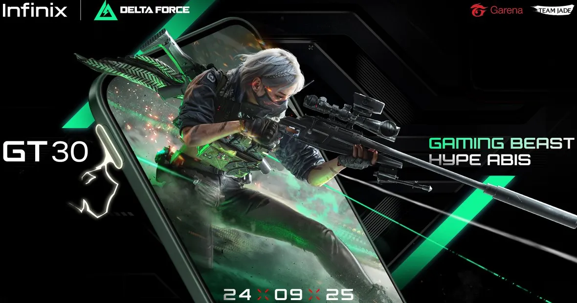 Tampilan samping Infinix GT 30 dengan GT Trigger