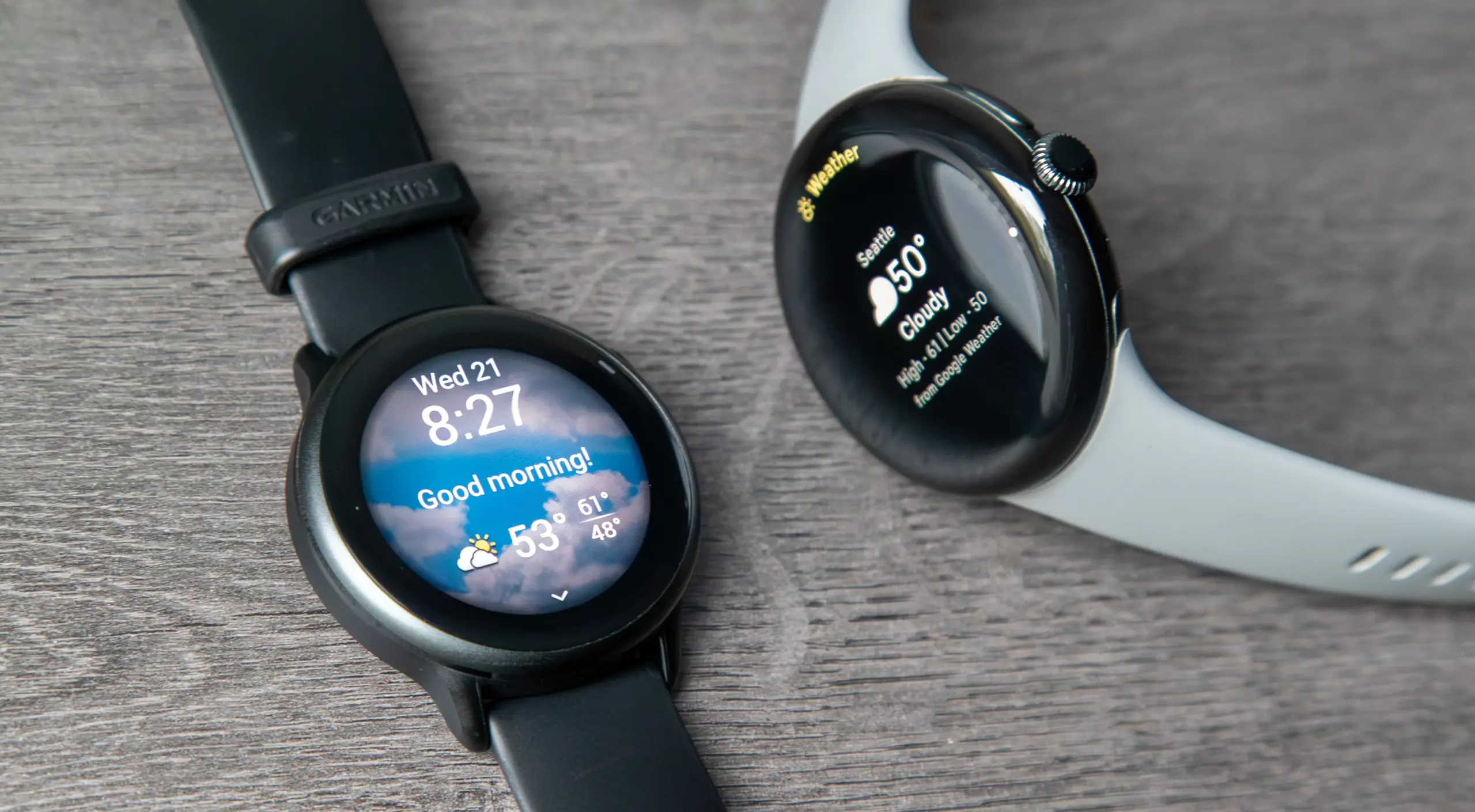 The Garmin Vivoactive 6 next to the Pixel Watch 3