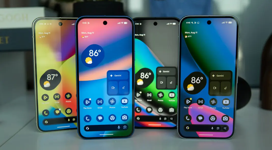 Tampilan layar beranda Pixel 10 dengan ikon aplikasi yang telah dikustomisasi bentuknya pada Android 16 QPR2 Beta 2