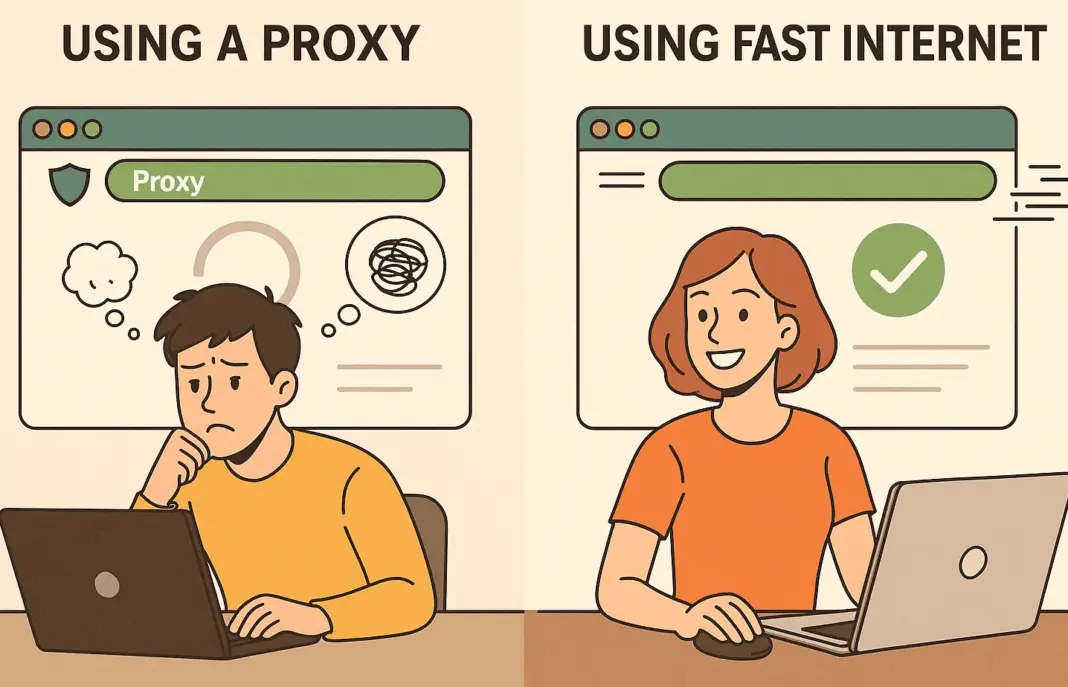 Ilustrasi proxy site gratis mengakses website yang diblokir dengan laptop dan gembok digital