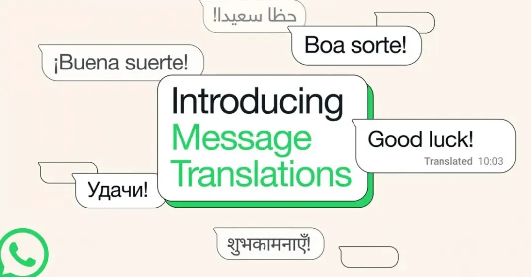 Ilustrasi antarmuka WhatsApp menunjukkan fitur terjemahan pesan dalam obrolan