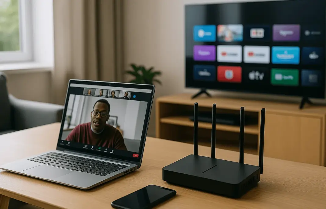 Ilustrasi orang sedang mengoptimalkan router WiFi untuk mempercepat koneksi internet di rumah