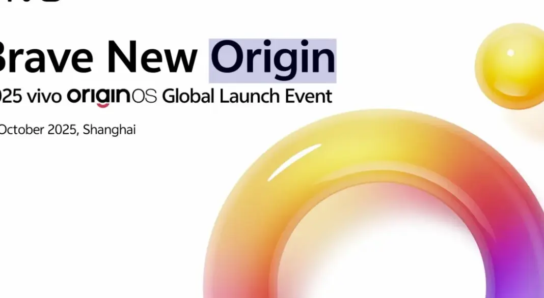 Ilustrasi logo vivo dan OriginOS 6 yang mengambang di atas latar belakang teknologi modern