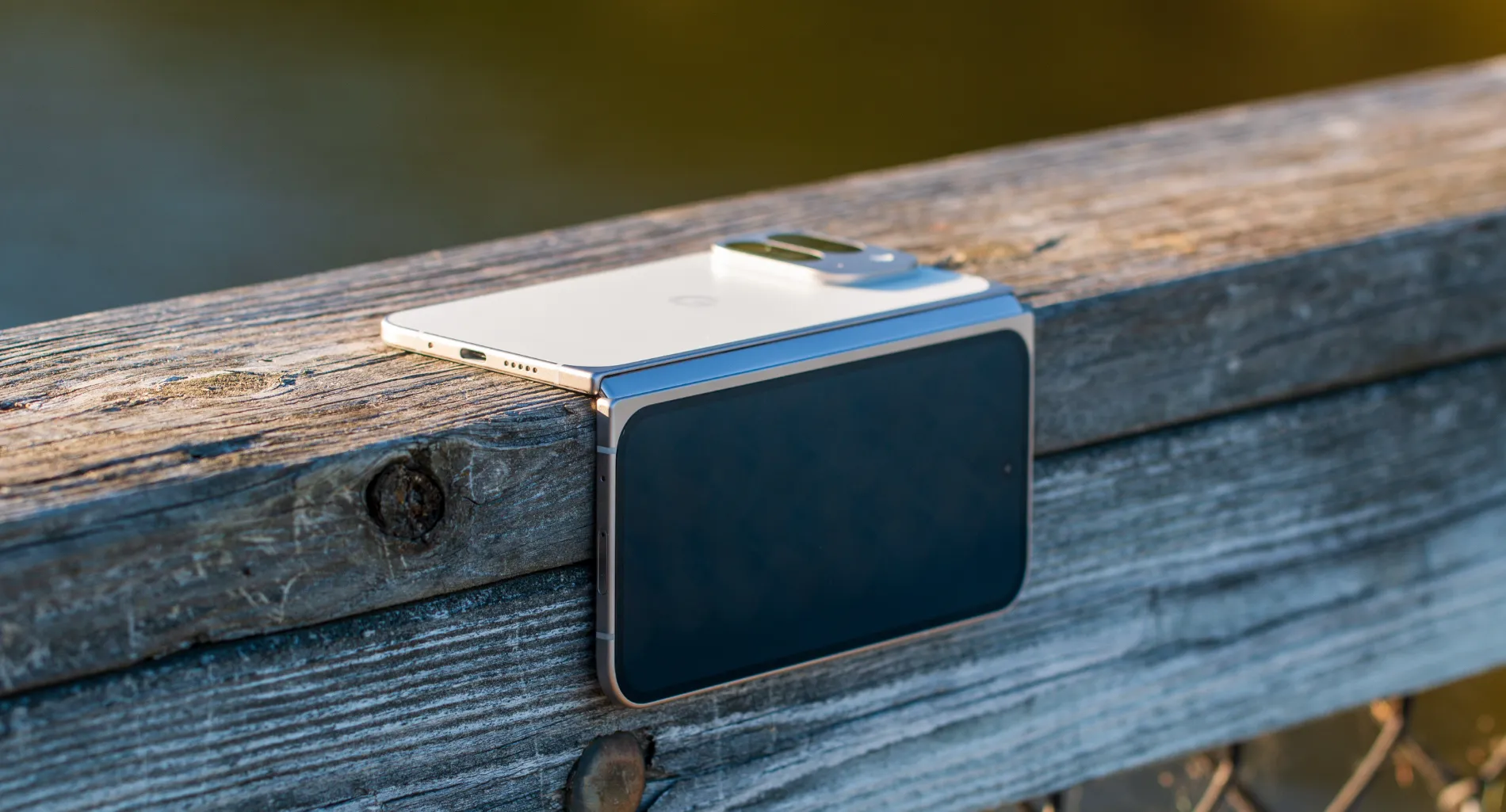 Google Pixel 9 Pro Fold on fence railing