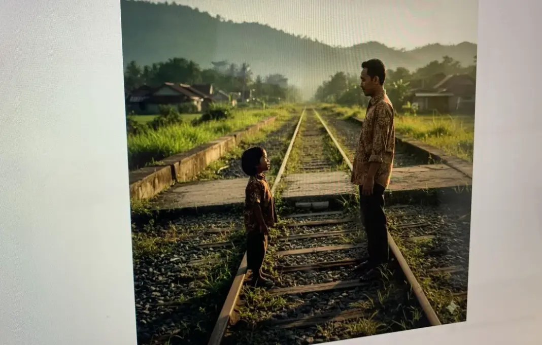 Contoh visualisasi hasil kreasi foto gabungan masa kecil dan dewasa yang dihasilkan menggunakan prompt Gemini AI