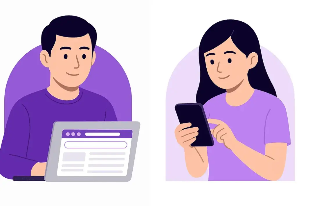 Ilustrasi cara menggunakan proxy site com di smartphone dan laptop untuk mengakses internet