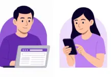 Ilustrasi cara menggunakan proxy site com di smartphone dan laptop untuk mengakses internet