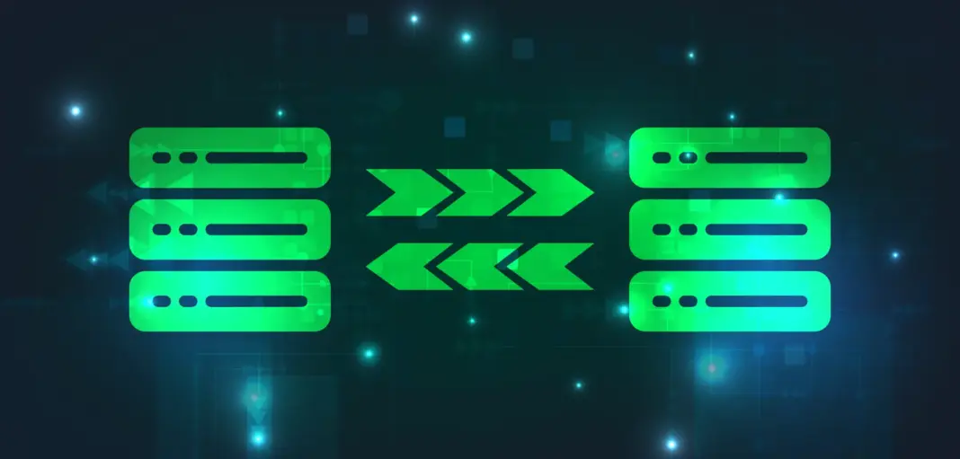 Ilustrasi backup server modern dengan diagram data protection dan cloud storage