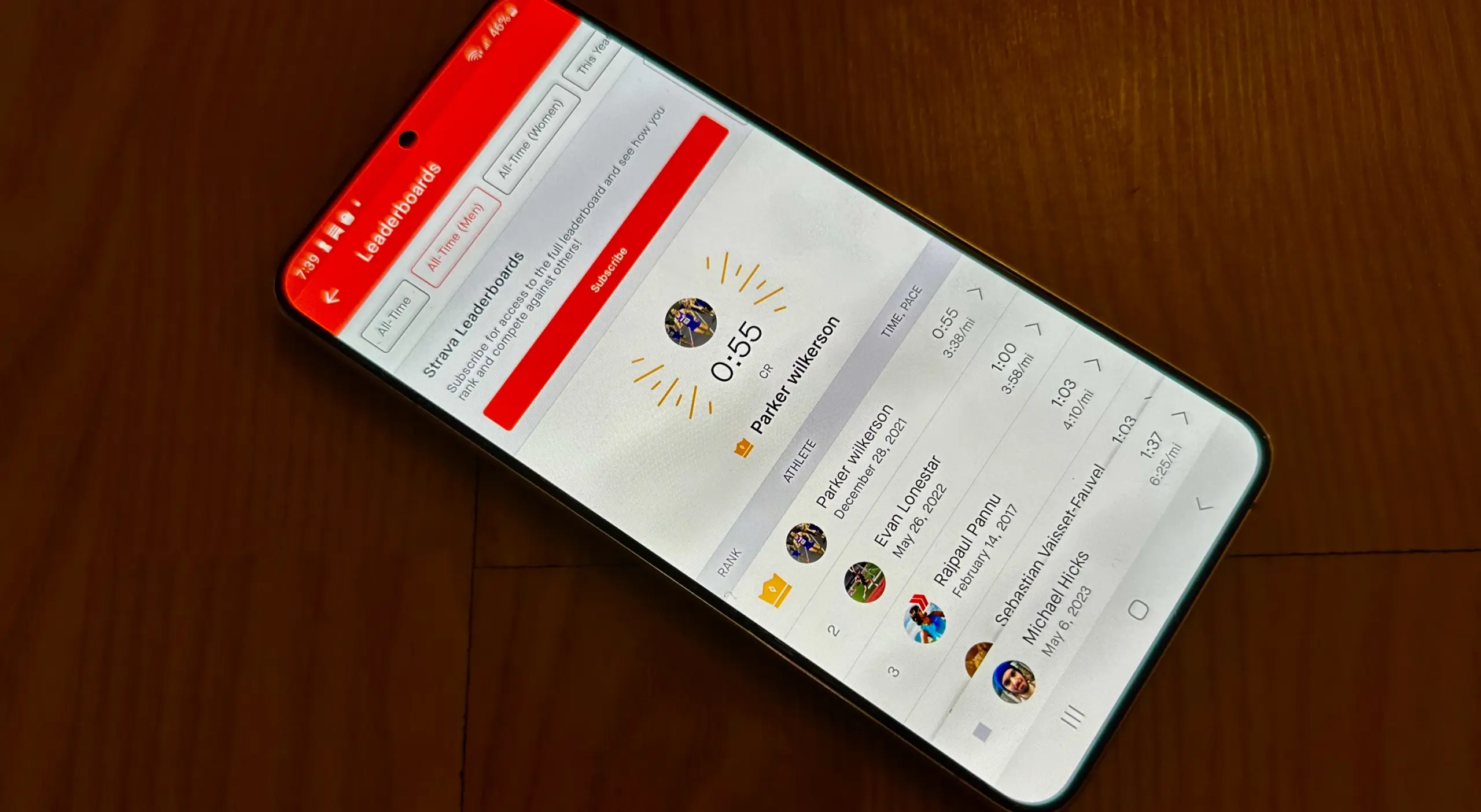 Strava app showing Live Segment records