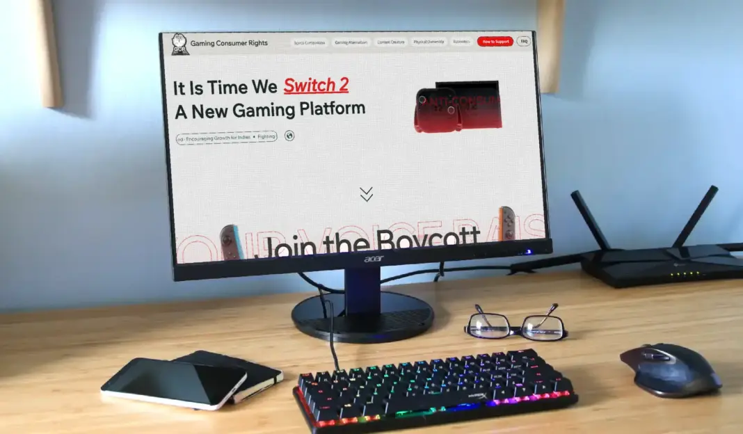 Tampilan situs web berita tentang pemblokiran konsol game di layar desktop komputer