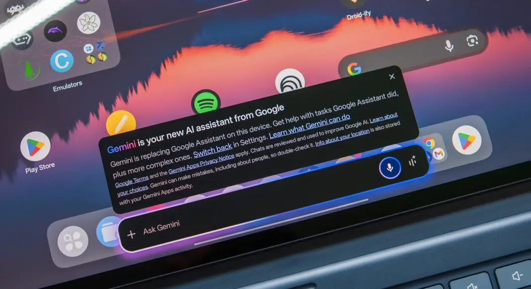 Gemini AI assistant interface displayed on the OnePlus Pad 3 tablet showing various AI features and capabilities