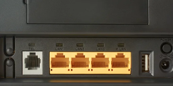 Ports at the back of a router